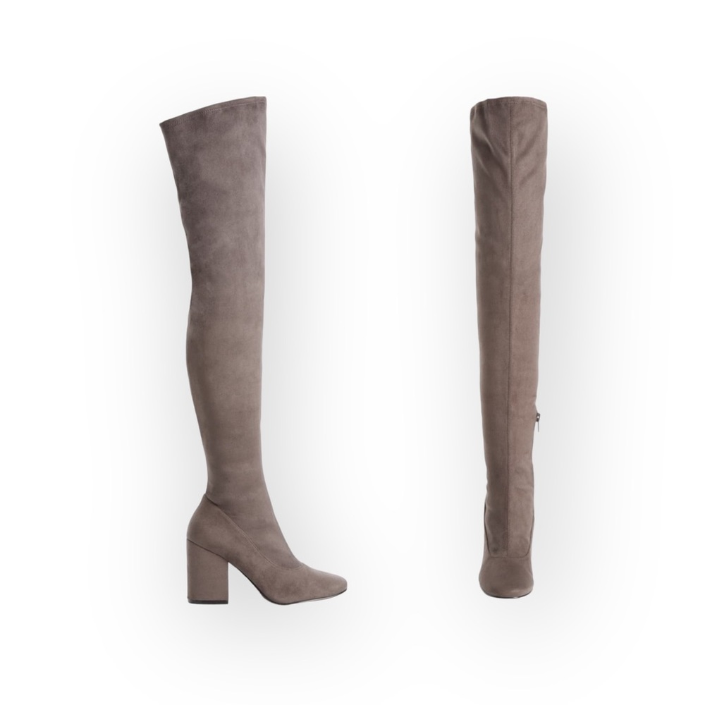 new Marc Fisher ❤︎ Over the Knee OTK Vegan Suede Heeled Boots ❤︎ Taupe ❤︎ 6M ❤︎ - Picture 6 of 16
